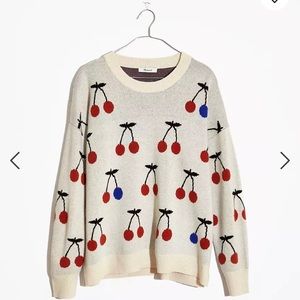 cherry jacquard pullover sweater